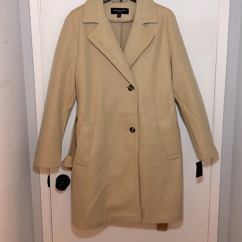 NWT Marc New York Andrew Marc tan 2 button belted coat